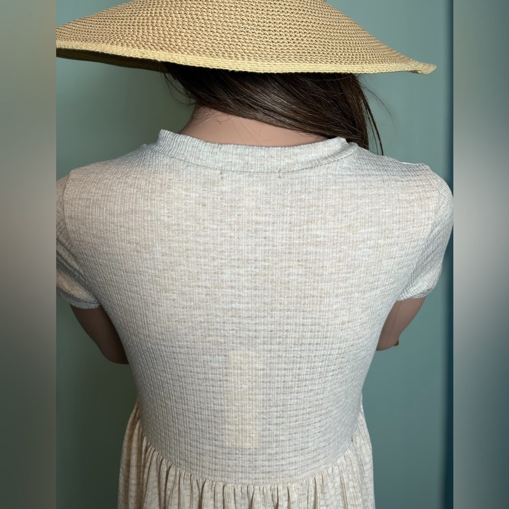 See You Monday - Baby Doll T-Shirt Dress - Tan/Cream - Picture 8 of 11